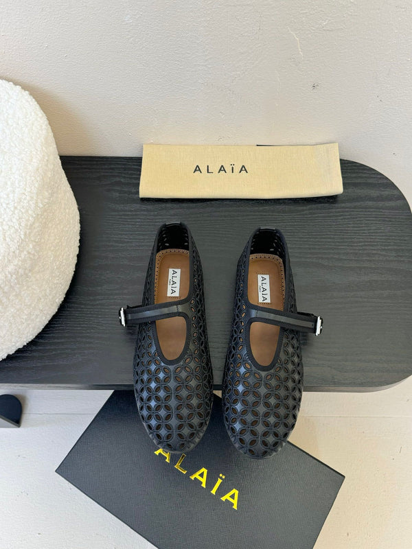 Alaia 25 Mary Jane Mesh Ballet Flats Black Calfskin 297034