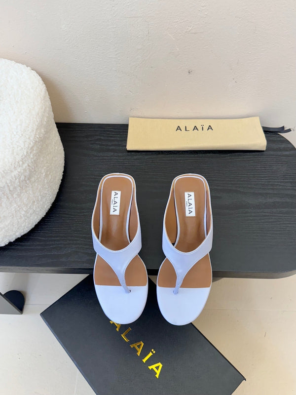 Alaia 25 Cube Thong Mules Blue Satin Sheepskin 297038