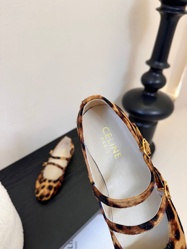 CL Les Ballerines Double Strap Ballerina In Leopard Printed Hairy Calfskin 325022