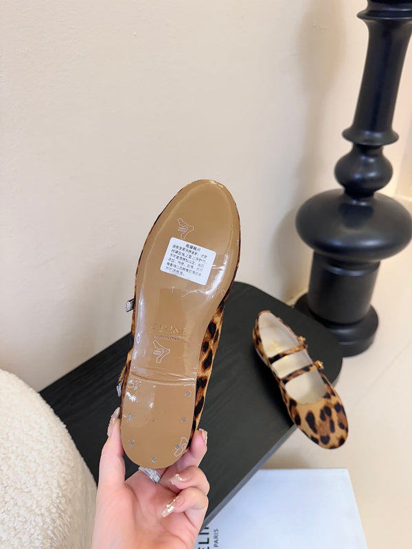 CL Les Ballerines Double Strap Ballerina In Leopard Printed Hairy Calfskin 325022