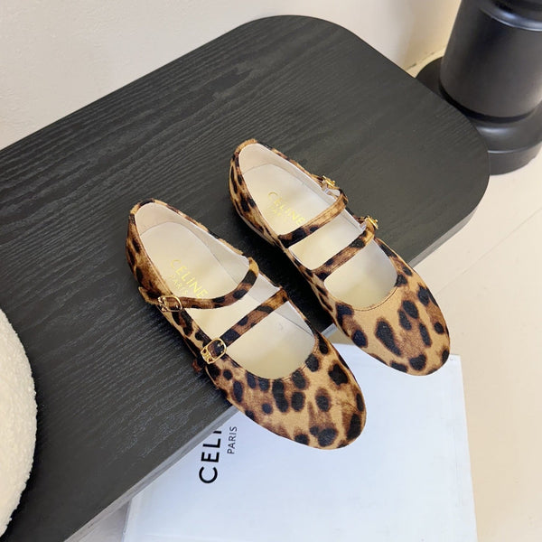 CL Les Ballerines Double Strap Ballerina In Leopard Printed Hairy Calfskin 325022
