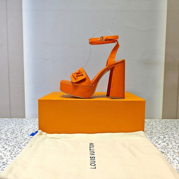 LV Shake Platform Sandal 110mm Orange Patent Leather 456137
