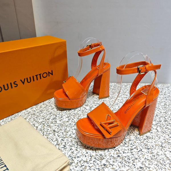 LV Shake Platform Sandal 110mm Orange Patent Leather 456137
