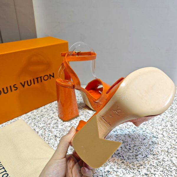 LV Shake Platform Sandal 110mm Orange Patent Leather 456137