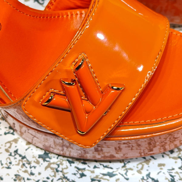 LV Shake Platform Sandal 110mm Orange Patent Leather 456137