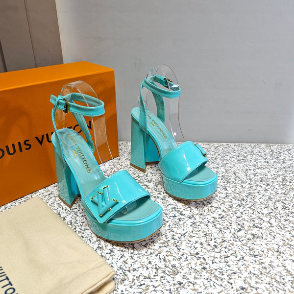 LV Shake Platform Sandal 110mm Turquoise Patent Leather 456138