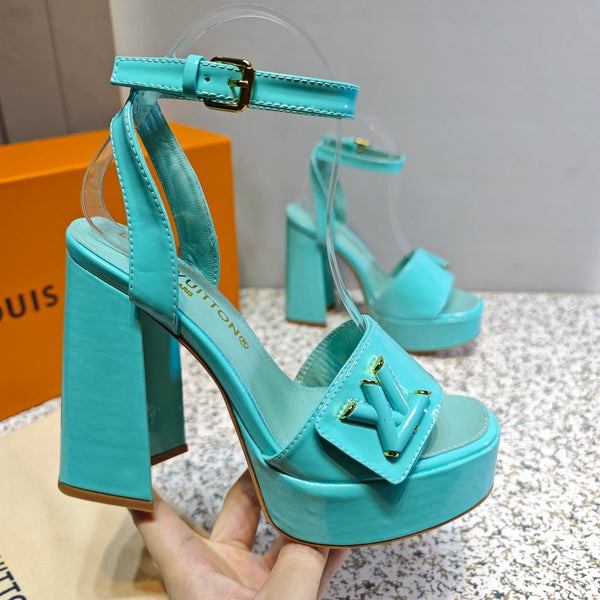 LV Shake Platform Sandal 110mm Turquoise Patent Leather 456138