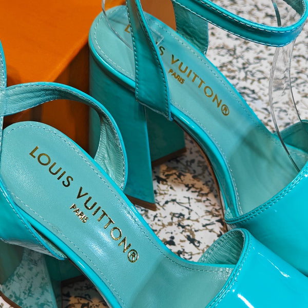 LV Shake Platform Sandal 110mm Turquoise Patent Leather 456138