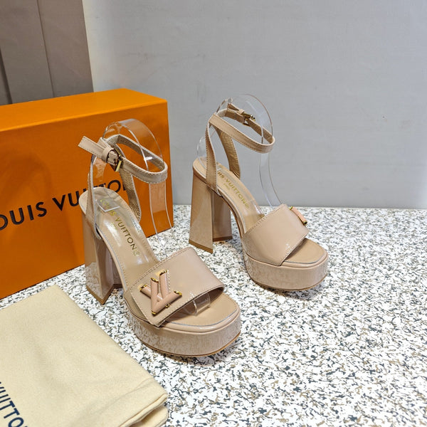 LV Shake Platform Sandal 110mm Taupe Patent Leather 456139