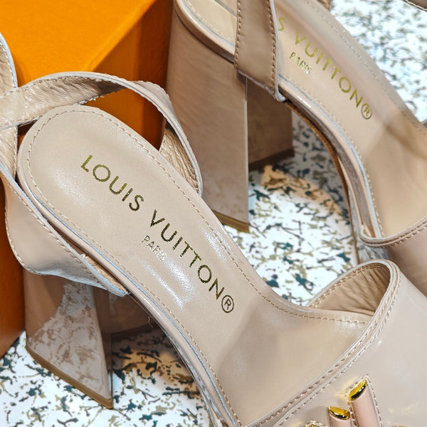 LV Shake Platform Sandal 110mm Taupe Patent Leather 456139