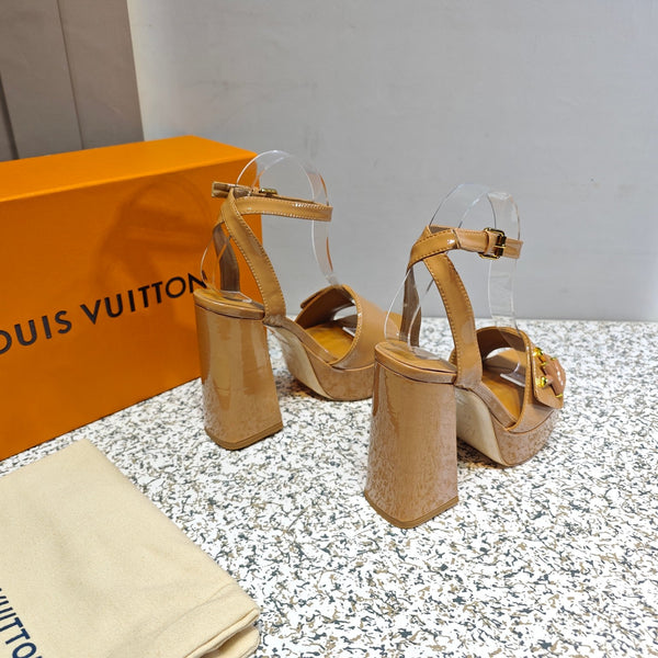 LV Shake Platform Sandal 110mm Brown Patent Leather 456140