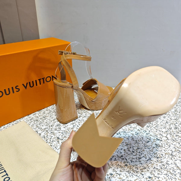 LV Shake Platform Sandal 110mm Brown Patent Leather 456140