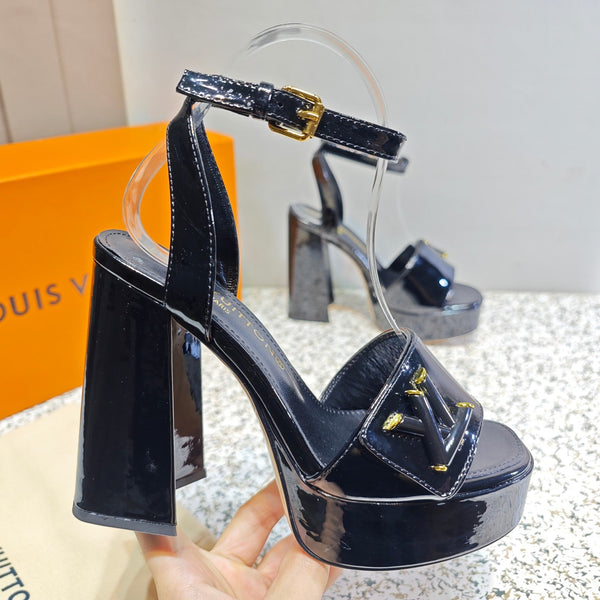 LV Shake Platform Sandal 110mm Black Patent Leather 456141