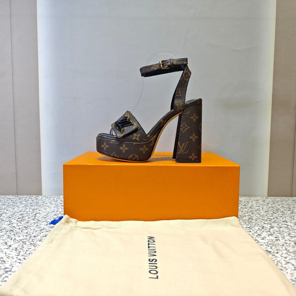 LV Shake Platform Sandal 110mm Brown Monogram Canvas 456142
