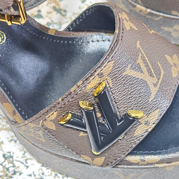 LV Shake Platform Sandal 110mm Brown Monogram Canvas 456142
