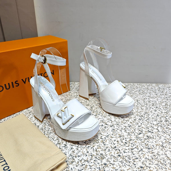 LV Shake Platform Sandal 110mm White Patent calf leather 456143