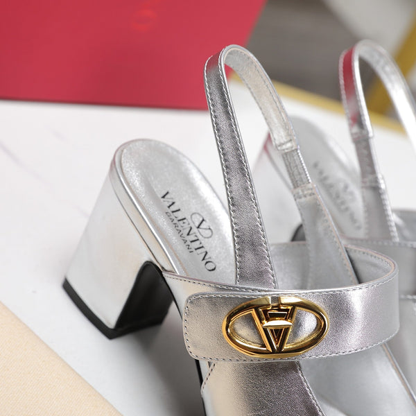 The Bold Edition Vlogo Slingback 65 Deep Mouth Half Drag Heels Silver Calfskin