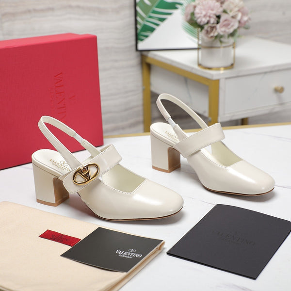 The Bold Edition Vlogo Slingback 65 Deep Mouth Half Drag Heels Pelle di vitello bianca