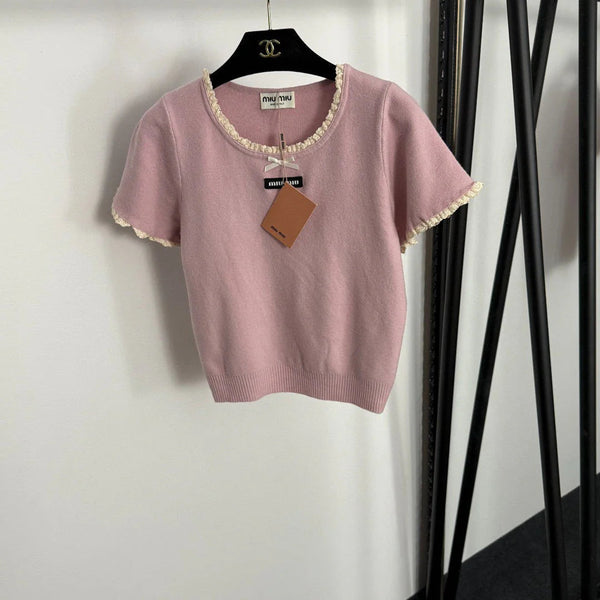 MIUMIU SHORT-SLEEVE KNIT TOP STYLE 383