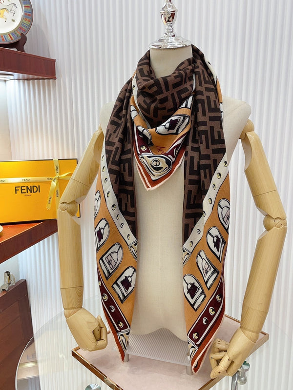 FOULARD 140 CM IN BROWN FF SILK CASHMERE