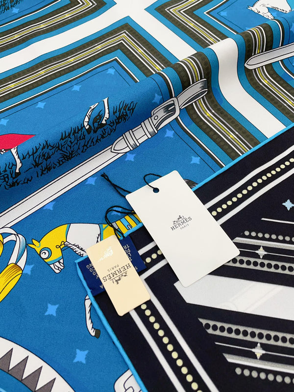 Couvertures Et Tenues De Jour Double Face Scarf 90 CM In Blue Mix Black Colorful Silk 190031