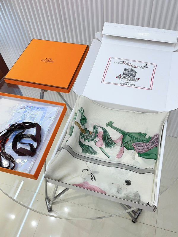 Scarf 110 CM In White Colorful Voile Silk 193825