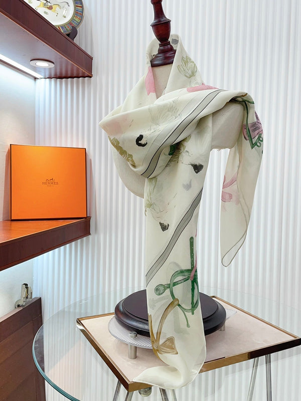 Scarf 110 CM In White Colorful Voile Silk 193825