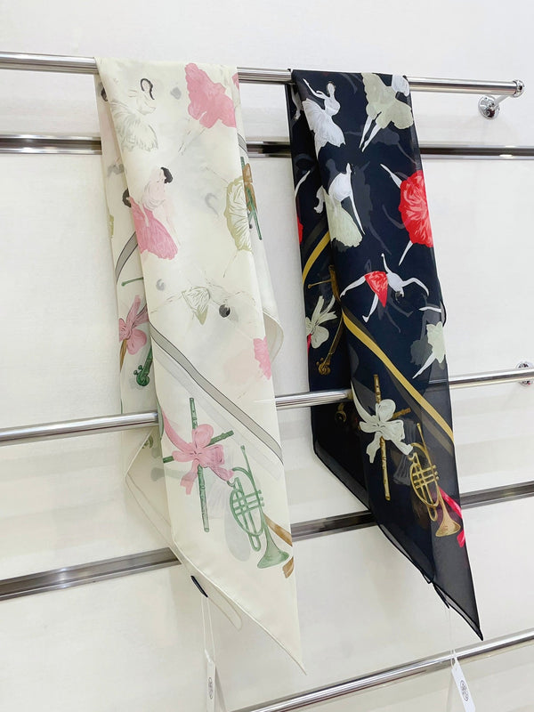 Scarf 110 CM In White Colorful Voile Silk 193825