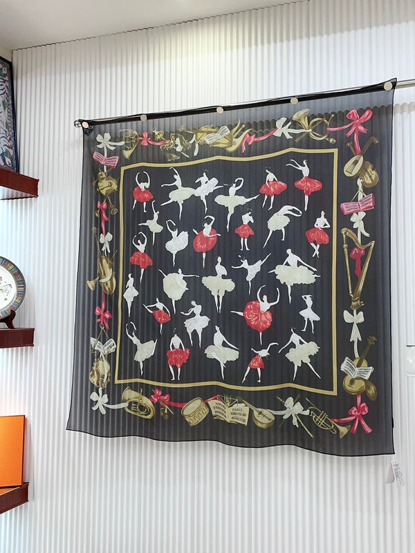 Scarf 110 CM In Black Colorful Voile Silk 193826