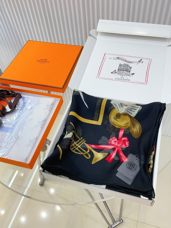 Scarf 110 CM In Black Colorful Voile Silk 193826