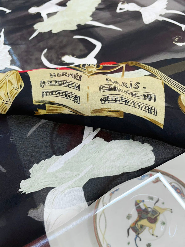 Scarf 110 CM In Black Colorful Voile Silk 193826