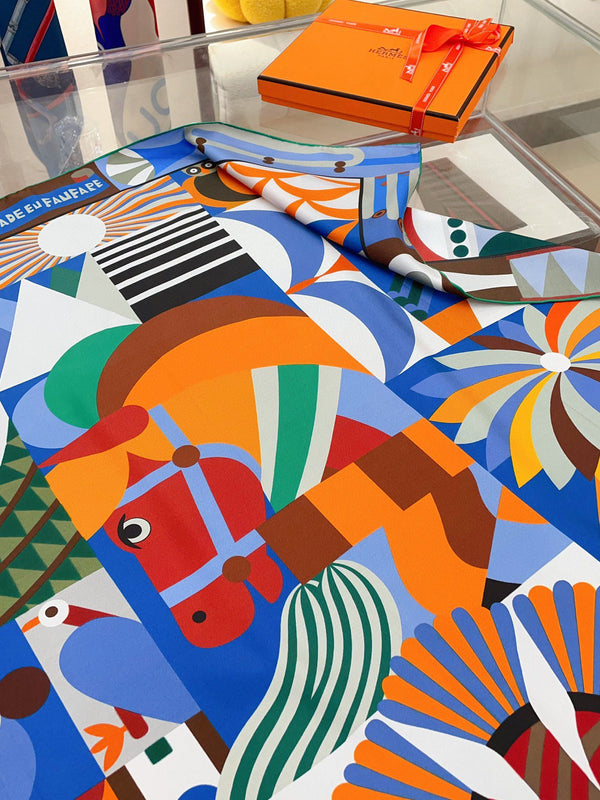 Parade en Fanfare Scarf 90 CM In Colorful Silk Twill 193838