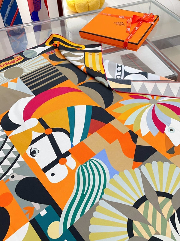 Parade en Fanfare Scarf 90 CM In Colorful Silk Twill 193839