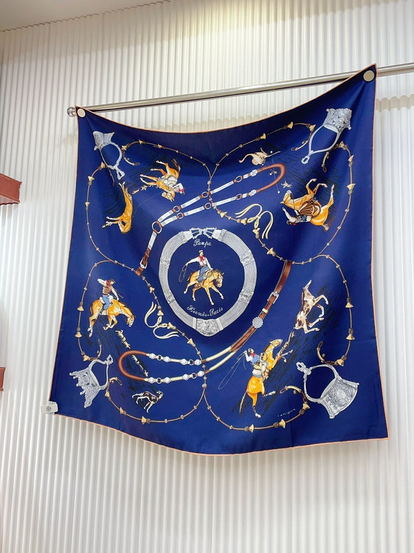 Pampa Scarf 90 CM In Dark Blue Colorful Silk 196204