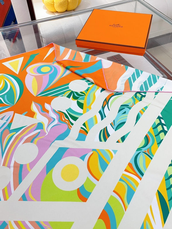 Le Reve De Julia Scarf 90 CM In Orange Colorful Silk Twill 198577