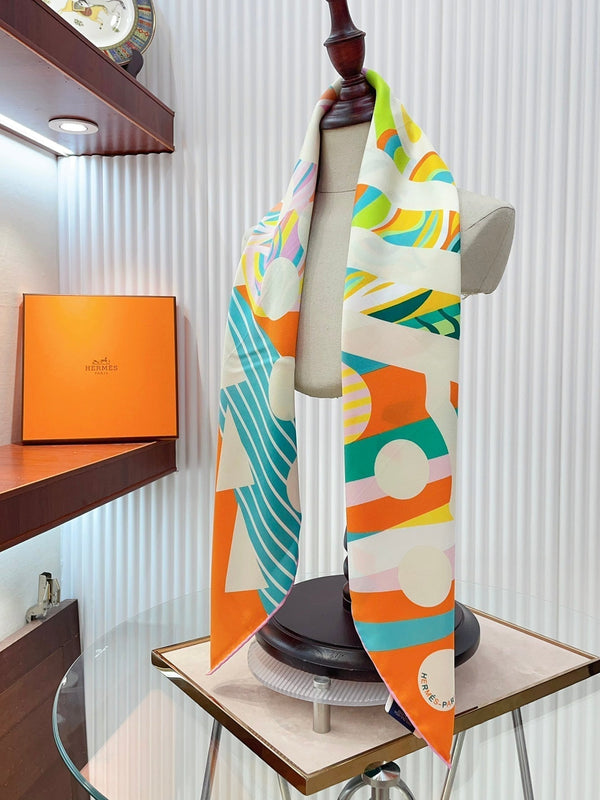 Le Reve De Julia Scarf 90 CM In Orange Colorful Silk Twill 198577