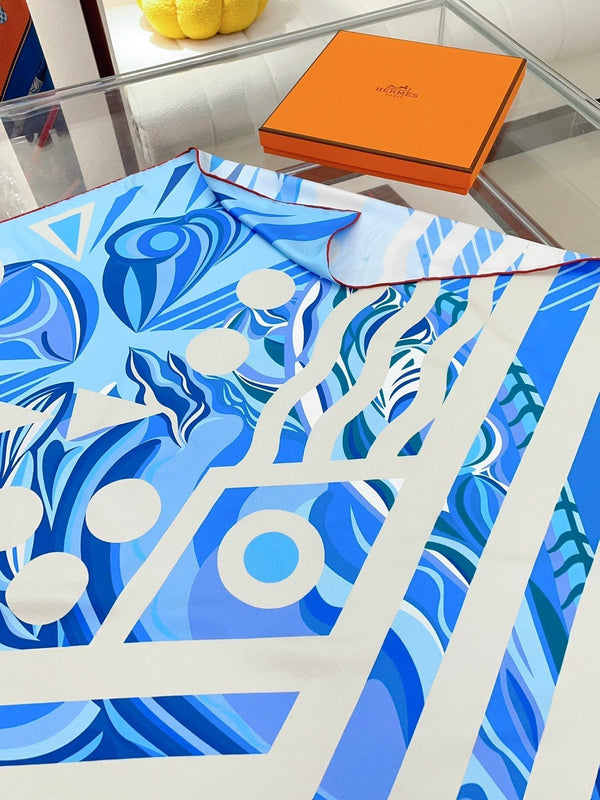 Le Reve De Julia Scarf 90 CM In Blue Colorful Silk Twill 198578