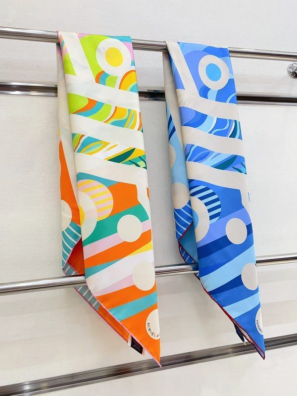 Le Reve De Julia Scarf 90 CM In Blue Colorful Silk Twill 198578