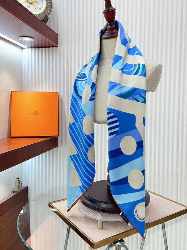 Le Reve De Julia Scarf 90 CM In Blue Colorful Silk Twill 198578