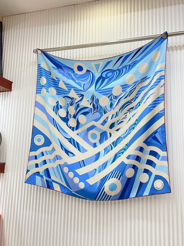 Le Reve De Julia Scarf 90 CM In Blue Colorful Silk Twill 198578