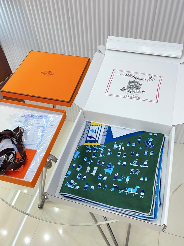 Faubourg Party Scarf 90 CM In Blue Colorful Silk Twill  198582