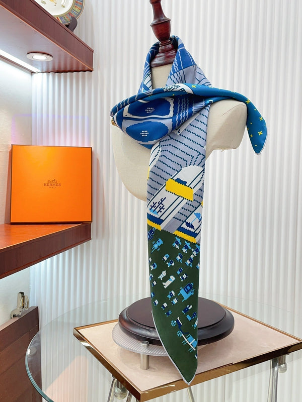 Faubourg Party Scarf 90 CM In Blue Colorful Silk Twill  198582