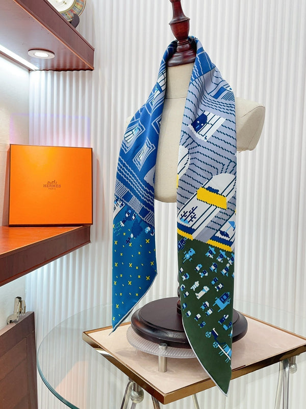 Faubourg Party Scarf 90 CM In Blue Colorful Silk Twill  198582