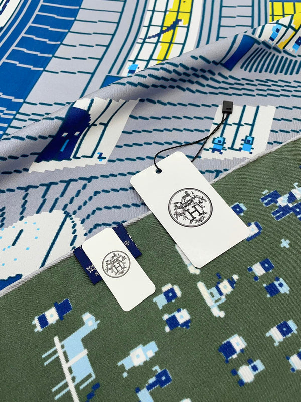 Faubourg Party Scarf 90 CM In Blue Colorful Silk Twill  198582