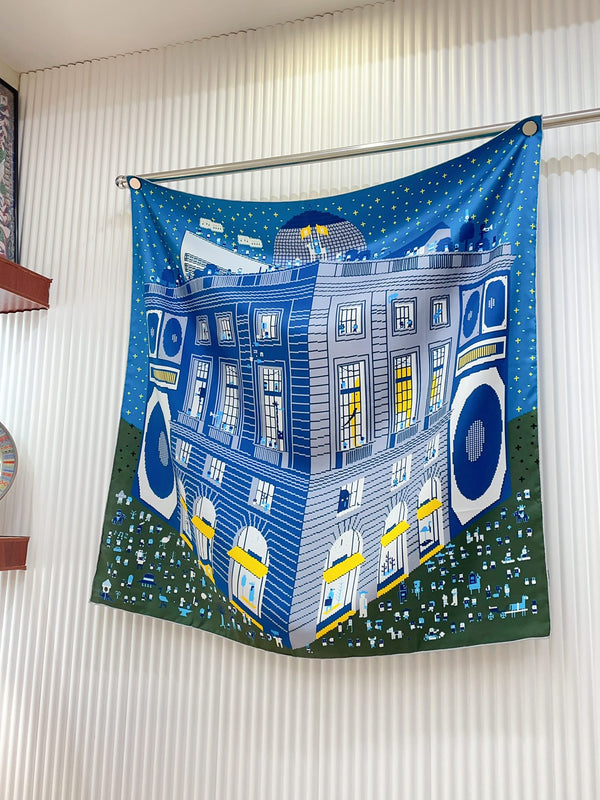 Faubourg Party Scarf 90 CM In Blue Colorful Silk Twill  198582