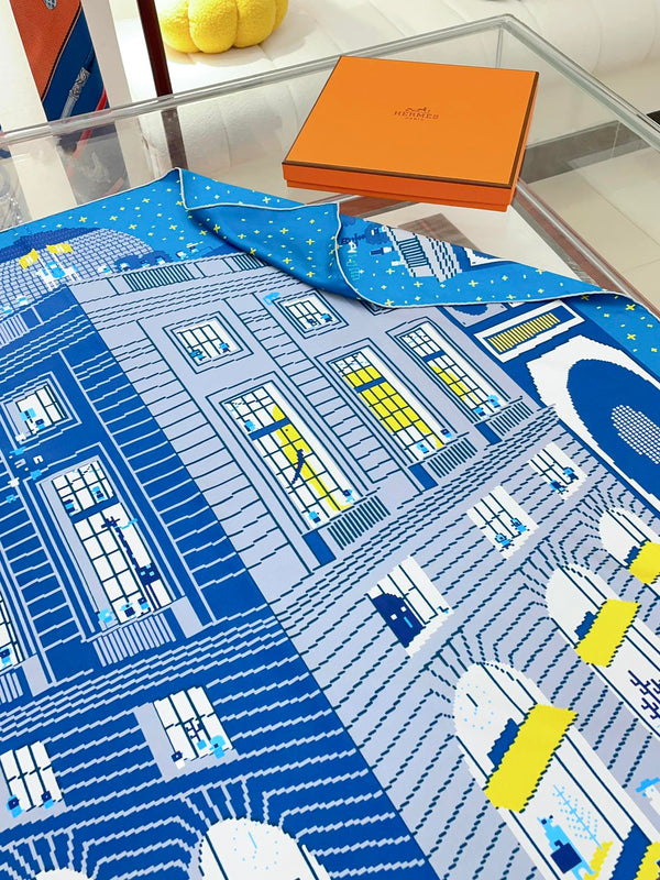 Faubourg Party Scarf 90 CM In Blue Colorful Silk Twill  198582