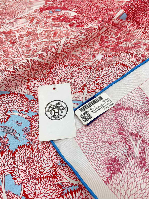 Retour A La Nature Shawl 90 CM In Pink Colorful Silk Twill 198584