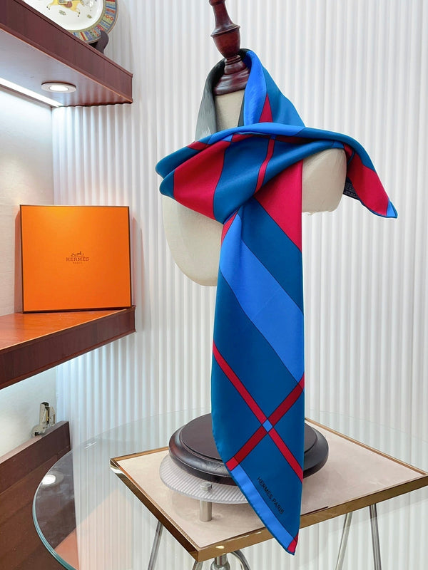 Rocabar De Rire Scarf 90 CM In Blue Colorful Silk Twill 206453