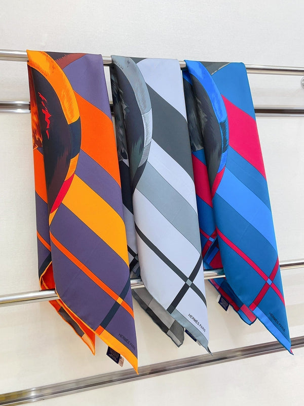 Rocabar De Rire Scarf 90 CM In Blue Colorful Silk Twill 206453