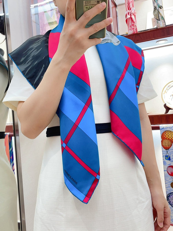 Rocabar De Rire Scarf 90 CM In Blue Colorful Silk Twill 206453